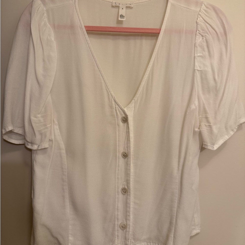Leith Ivory V-Neck Button Blouse